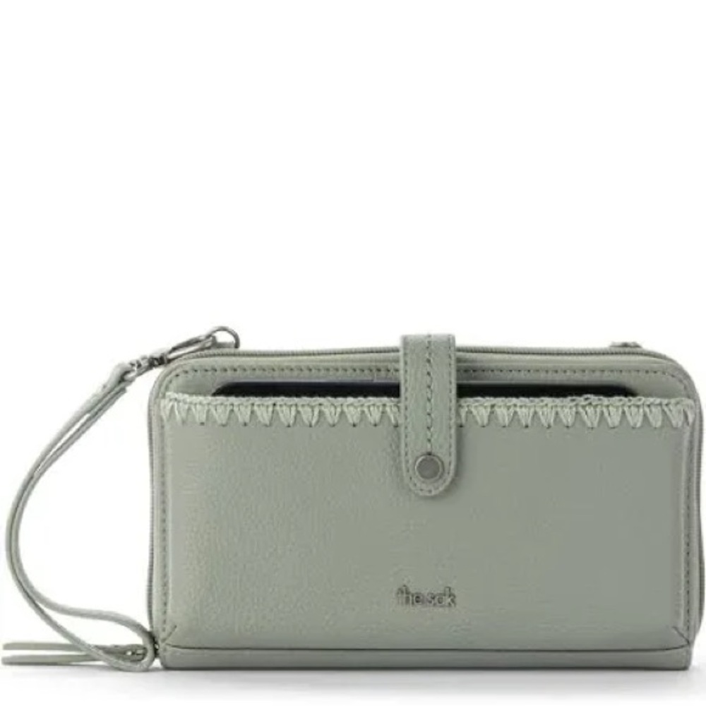The Sak NWOT Iris Leather Smartphone Convertible Crossbody Wallet- Sage Green